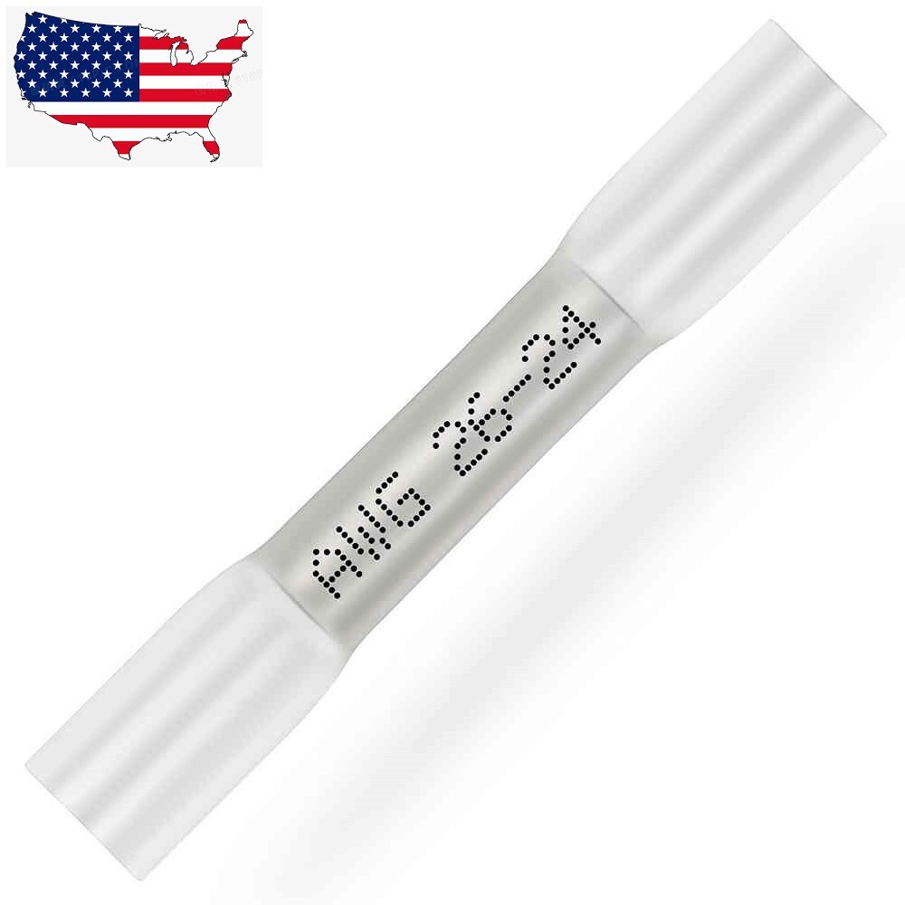 50-500PCS White Heat Shrink Butt Wire Connectors Waterproof Terminals AWG 26-24