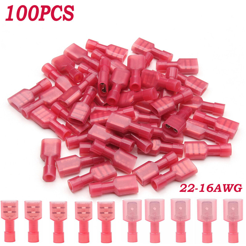 100PCS Nylon Female Male Insulated Spade Crimp Terminal Wire Connectors 22-16AWG