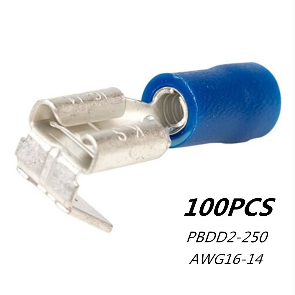 20-200Pcs Blue Piggyback Spade Terminals 6.3mm Blade Wire Connector 16-14AWG kit