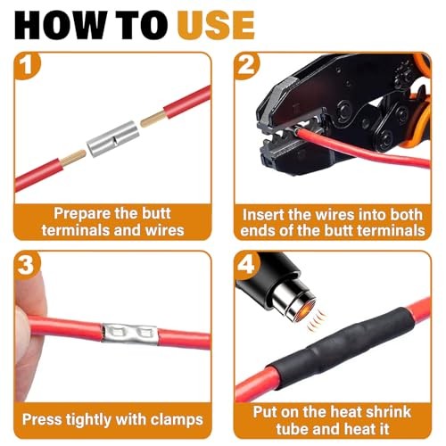 7 Values Non Insulated Butt Connectors Crimp with Heat Shrink Tube Uninsulated
