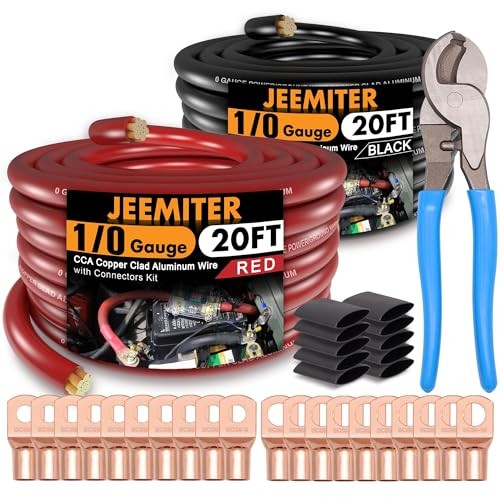 1/0 Gauge CCA Wire Kit 20ft Red & Black – Car Amp 40FT Wire + Cutter
