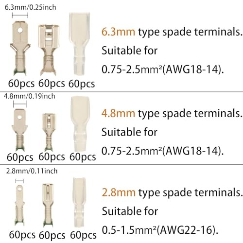 pcs 2.8mm 4.8mm 6.3mm Male and Female Spade Connectors Kit with Insulating 540