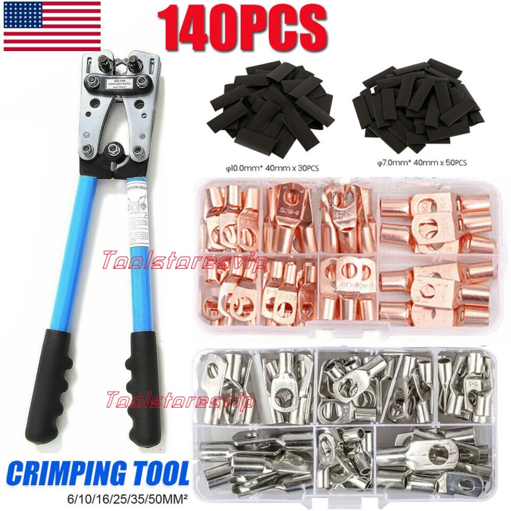 140Pcs Copper Lugs Ring Terminals Bare Battery Welding Crimp Wire Connectors Kit