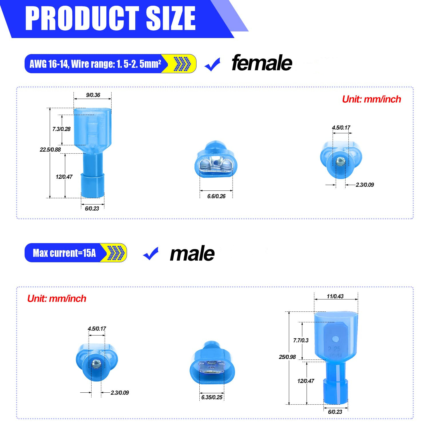100/500Pcs Insulated Male Female Spade Terminal Crimp Electrical Wire Connectors