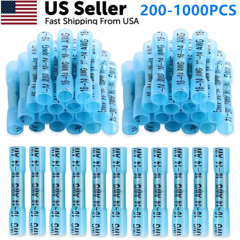 1000/200Pcs Heat Shrink Waterproof Wire Connectors Butt Seal Terminals 14-16AWG