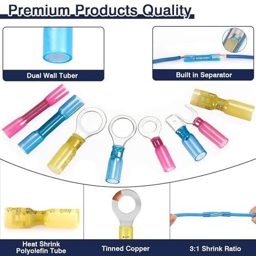 Heat Shrink Wire Connectors Kit 128PCS Marine Grade Waterproof Crimp Terminals