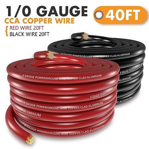1/0 Gauge CCA Wire Kit 20ft Red & Black – Car Amp 40FT Wire + Cutter