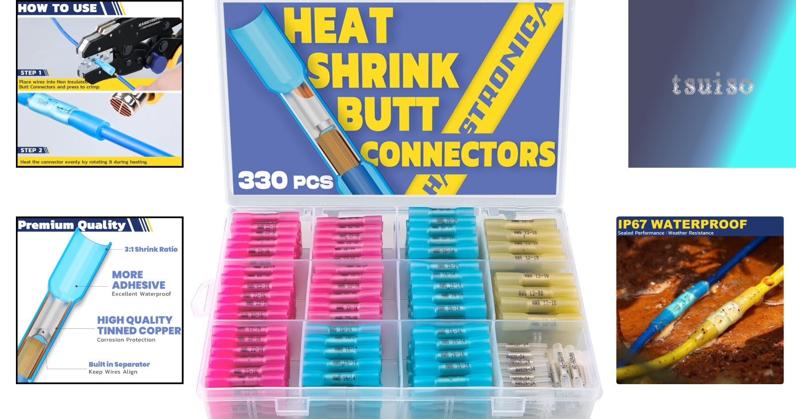330PCS Marine Grade Waterproof Heat Shrink Butt Connectors – 4 Colors & Sizes