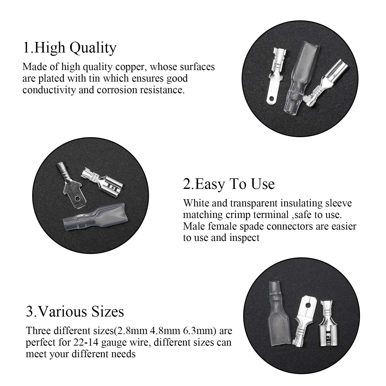 345Pcs Quick Splice 2.8mm 4.8mm 6.3mm Male and Female Wire Spade Connector Wi…