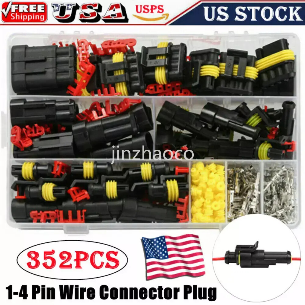 352Pcs 1/2/3/4Pin Way Waterproof Car Auto Electrical Wire Connector Plug Set Kit