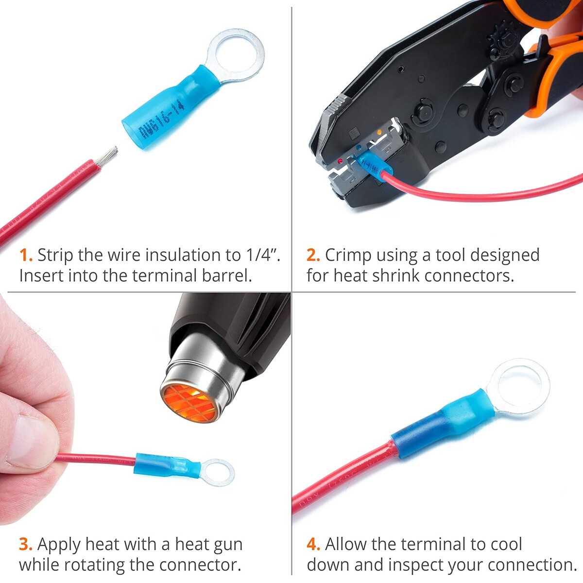 50/200x Heat Shrink Ring Terminals Crimp Eyelet Wire Connector Waterproof Marine