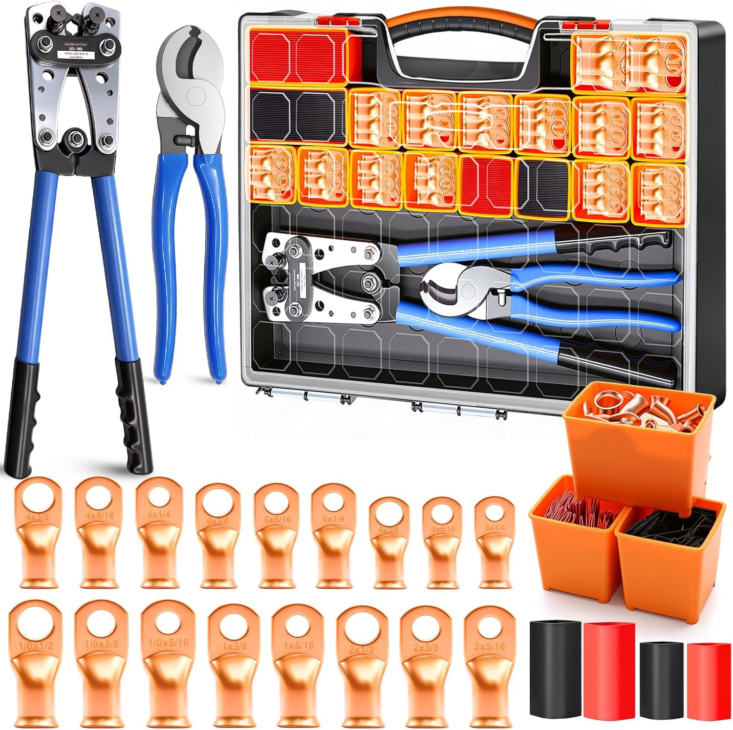 /Battery Cable Lug Crimping Tool Kit with 230PCS Battery Cable Ends AWG 8 6 4 2