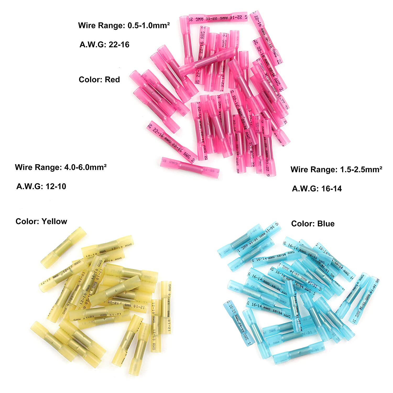 500 /100PCS Waterproof Heat Shrink Butt Wire Connectors Seal Crimp Terminals kit
