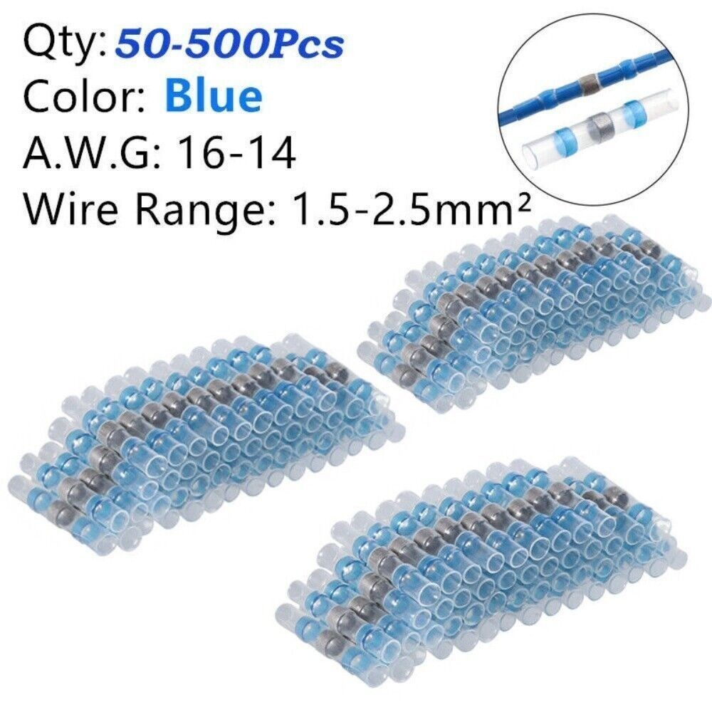 500-50Pcs Solder Seal Sleeve Heat Shrink Butt Wire Terminals Connectors 16-14AWG