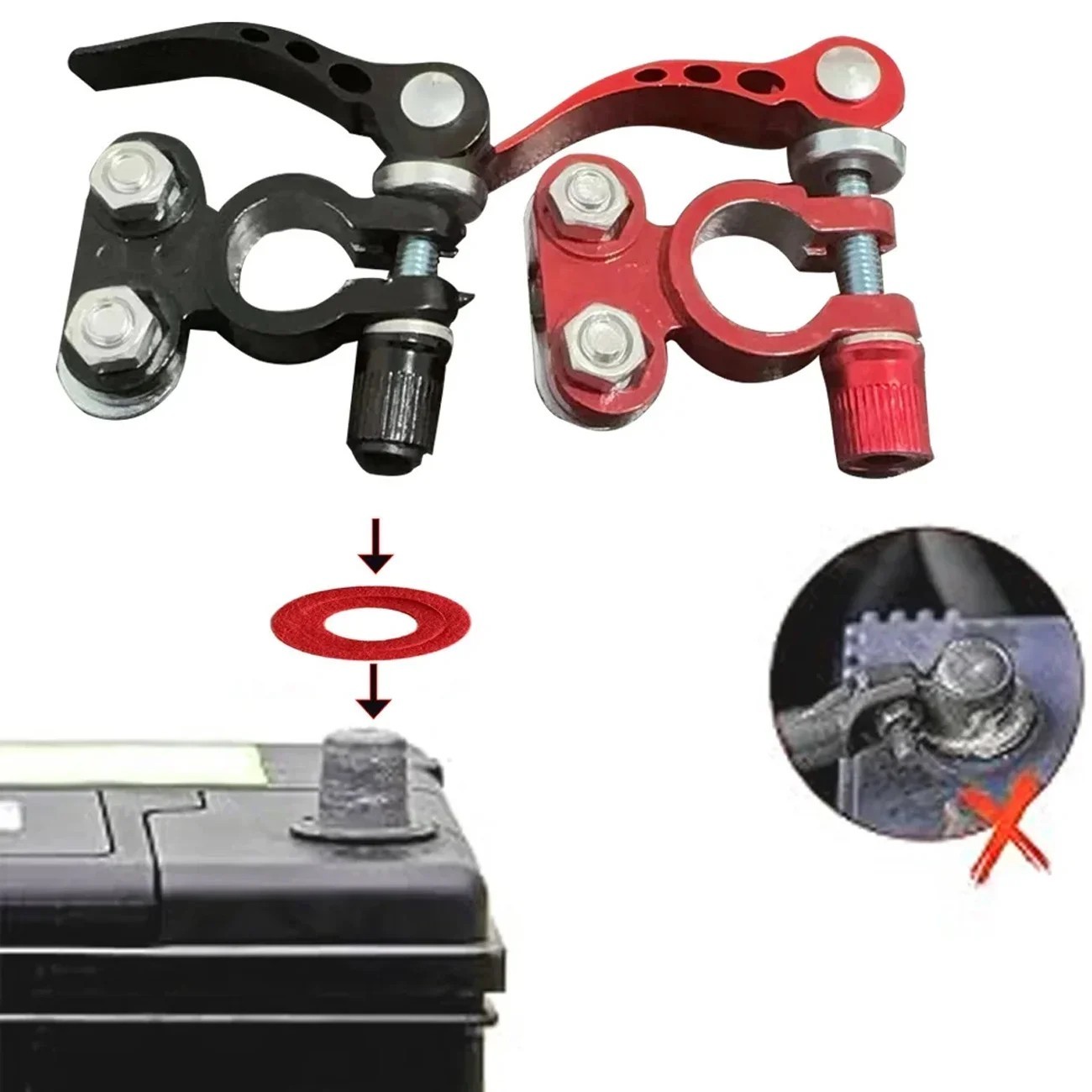 2PCS Car Battery Terminal Connectors Quick Release Positive & Negative Clamps