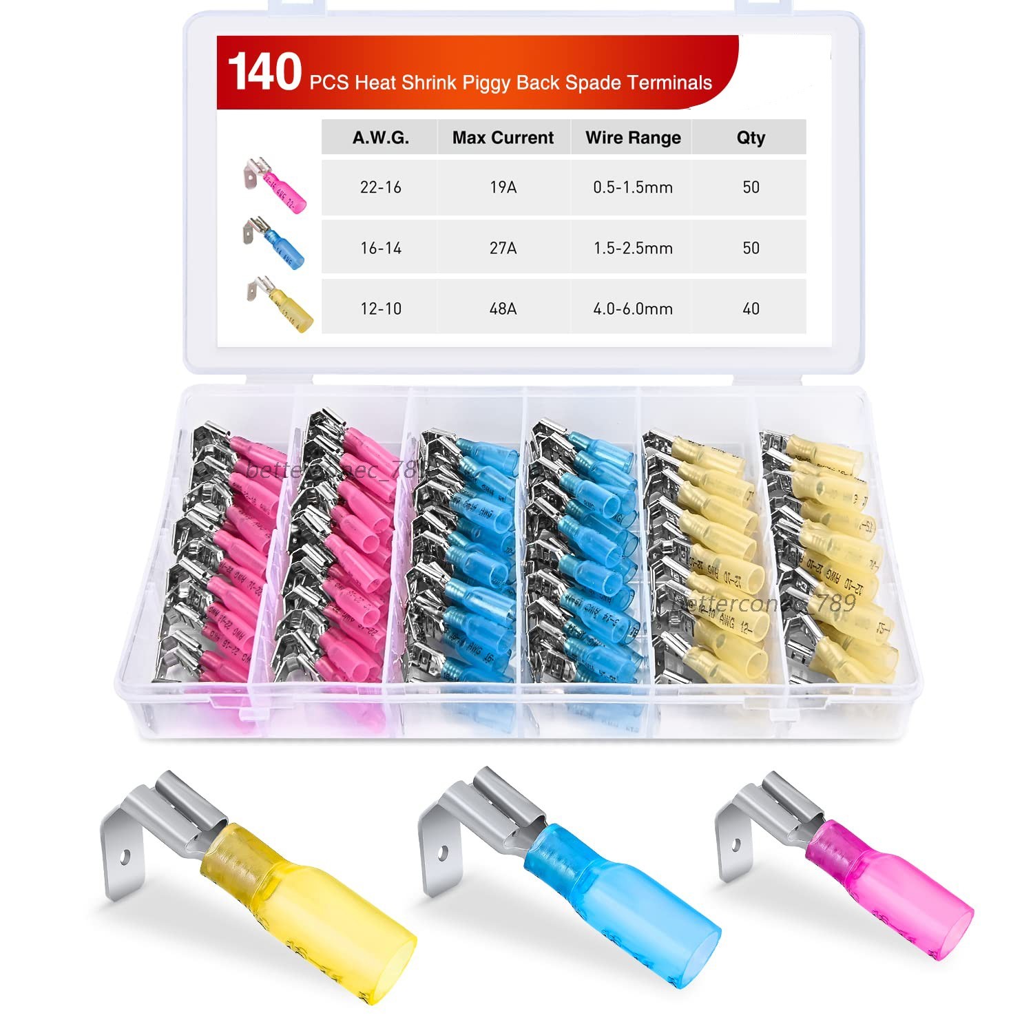 140PCS 3 Way Wire Connectors Heat Shrink Piggyback Spade Terminals kit 22-10A WG