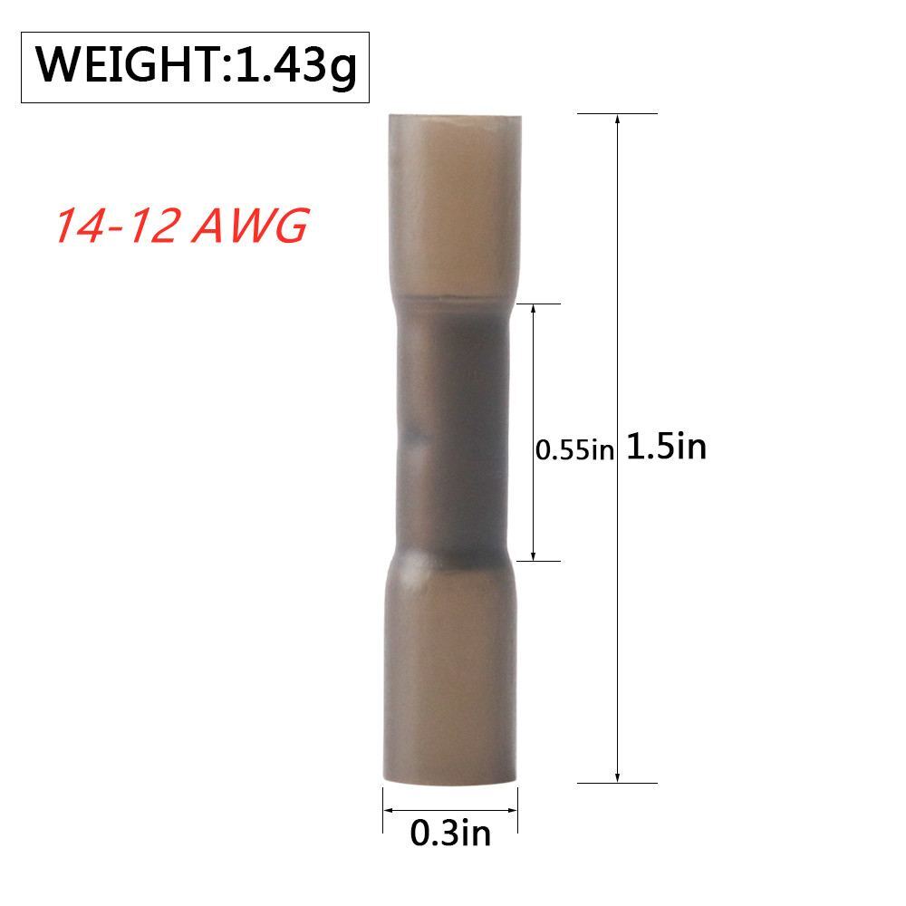 50PCS 14-12AWG Heat Shrink Butt Connectors Marine Crimp Wire Splice Terminals