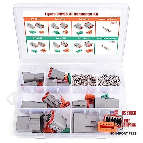 94PCS Electrical Wire Connector Plug, 6 Sets 2 3 4 6 8 12 Pin Deutsch DT 94pcs