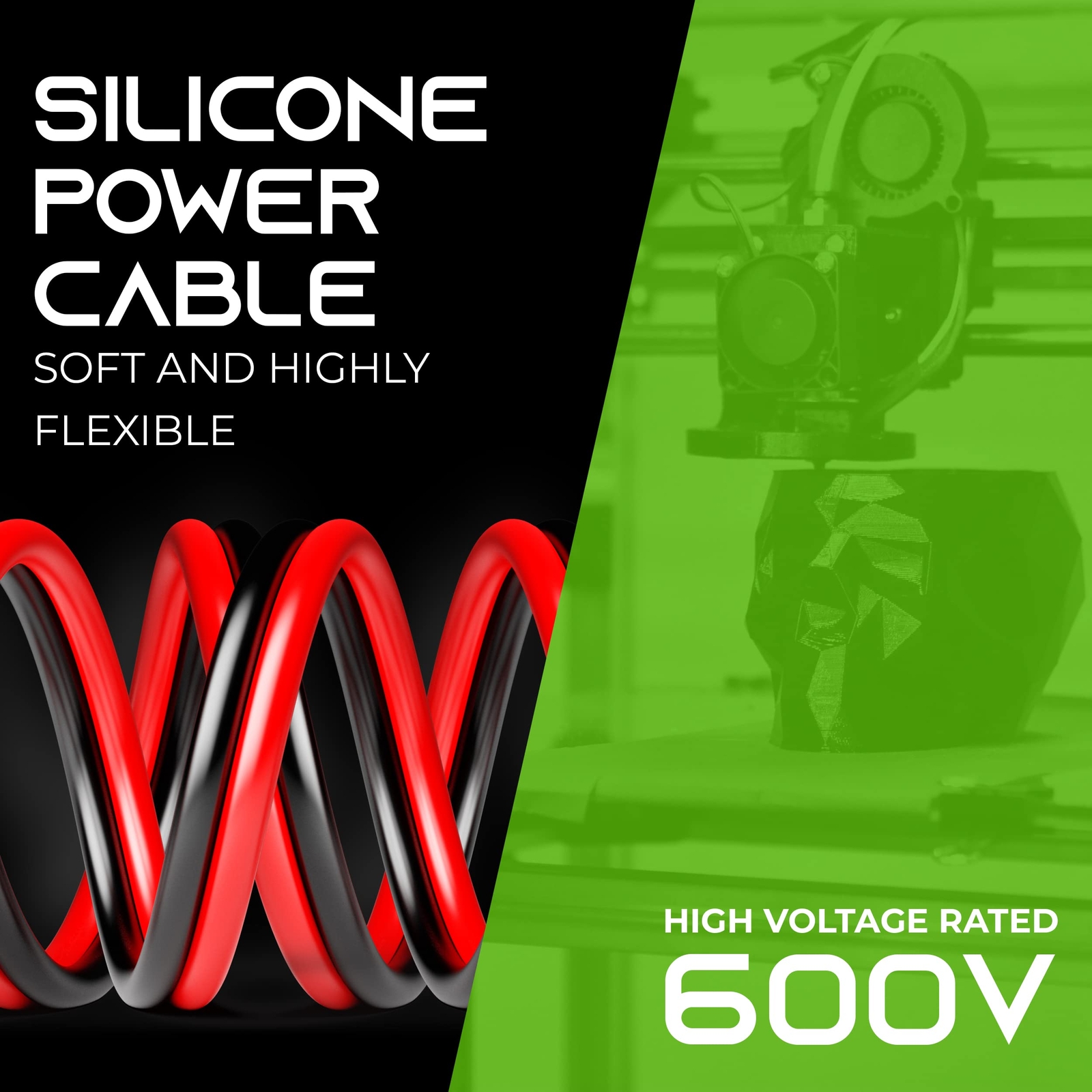 14 Gauge Silicone Wire 600V (Bonded Black/Red – 50 Feet) 14AWG Tinned, 14ga 50ft
