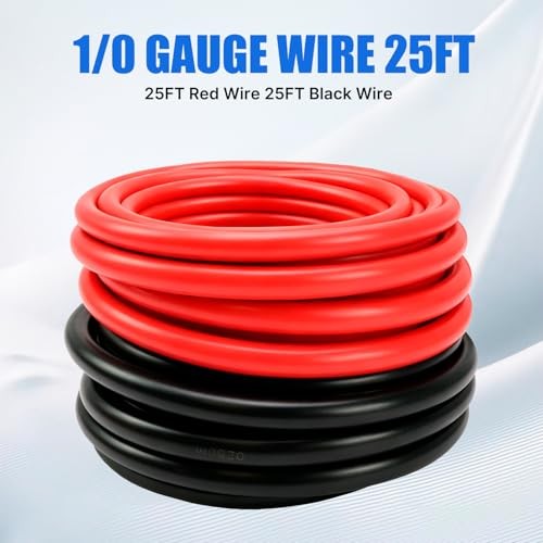1/0 Gauge Battery Cable,25FT Black + 25FT Red,1/0 Gauge Welding Cable CCA