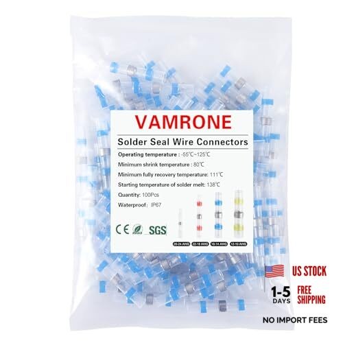 100PCS Blue Waterproof Solder Seal Wire Connectors 16-14 AWG, Heat Blue 100PCS