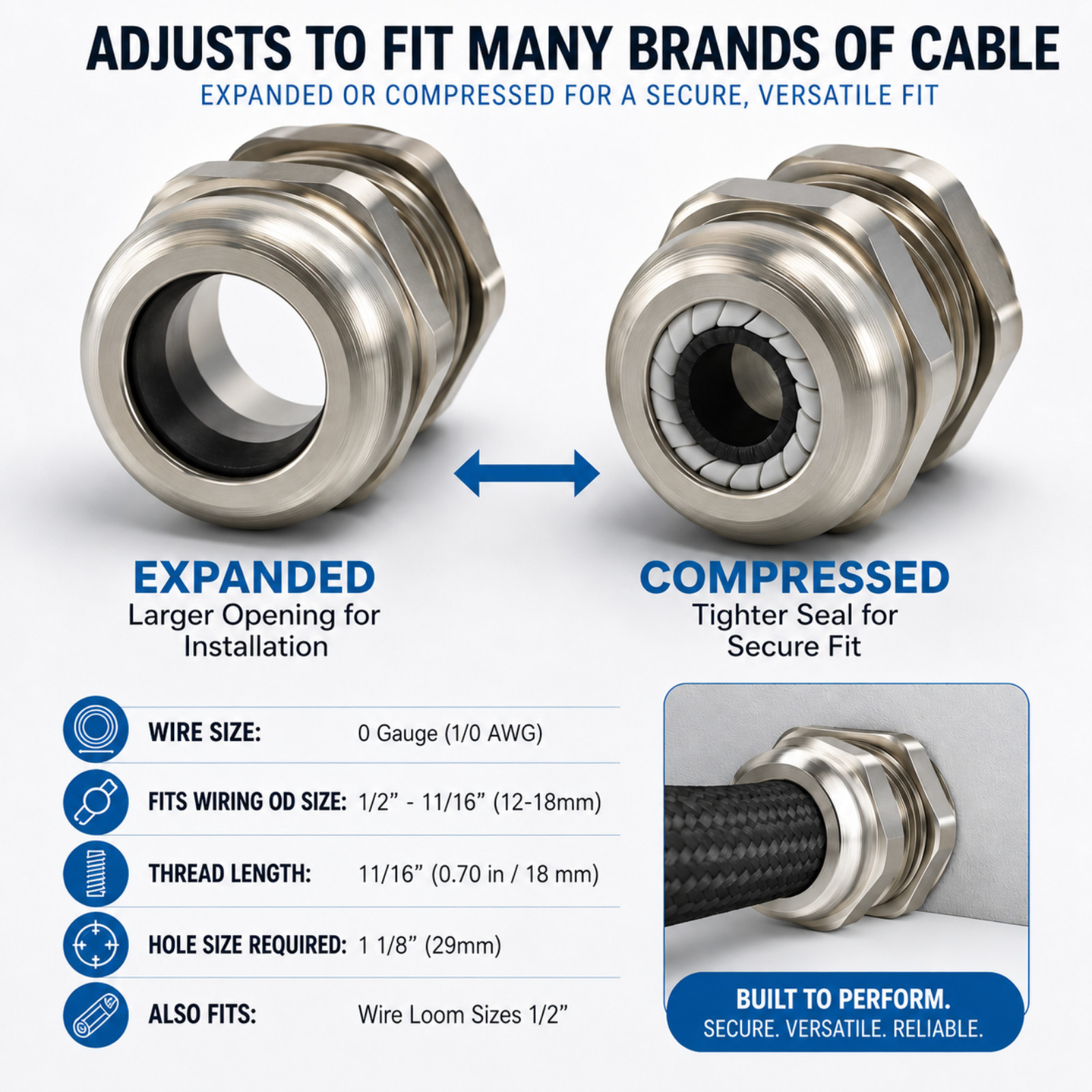 0 Gauge 1/0 AWG Metal Firewall Grommet Bushing Amplifier Power Wire Install Auto