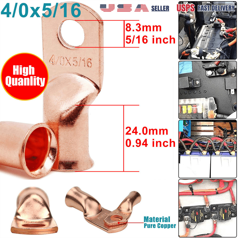 Copper Ends Lugs Crimp Ring Battery Terminals Gauge 4/0AWG Cable Wire Connectors