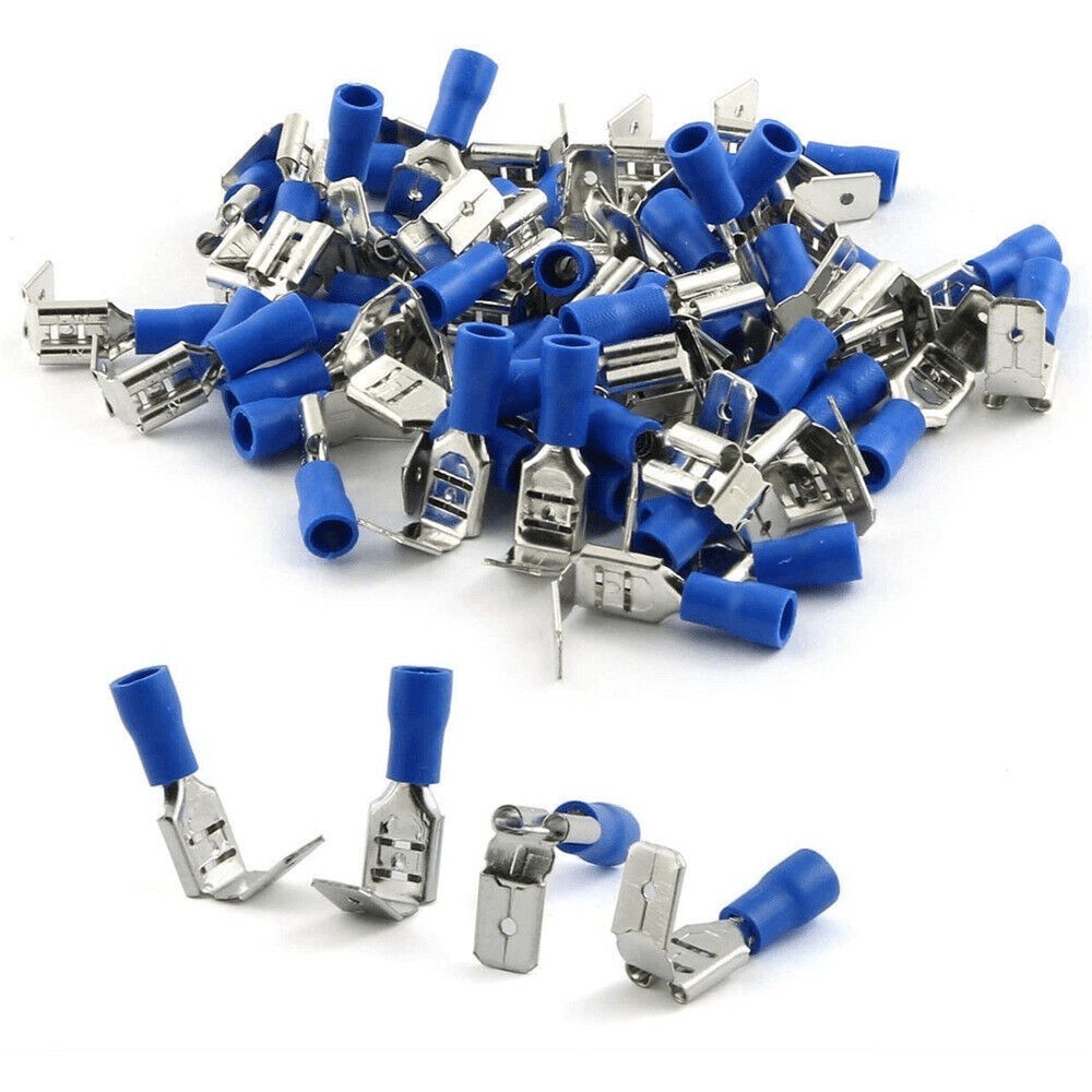 20-200Pcs Blue Piggyback Spade Terminals 6.3mm Blade Wire Connector 16-14AWG kit