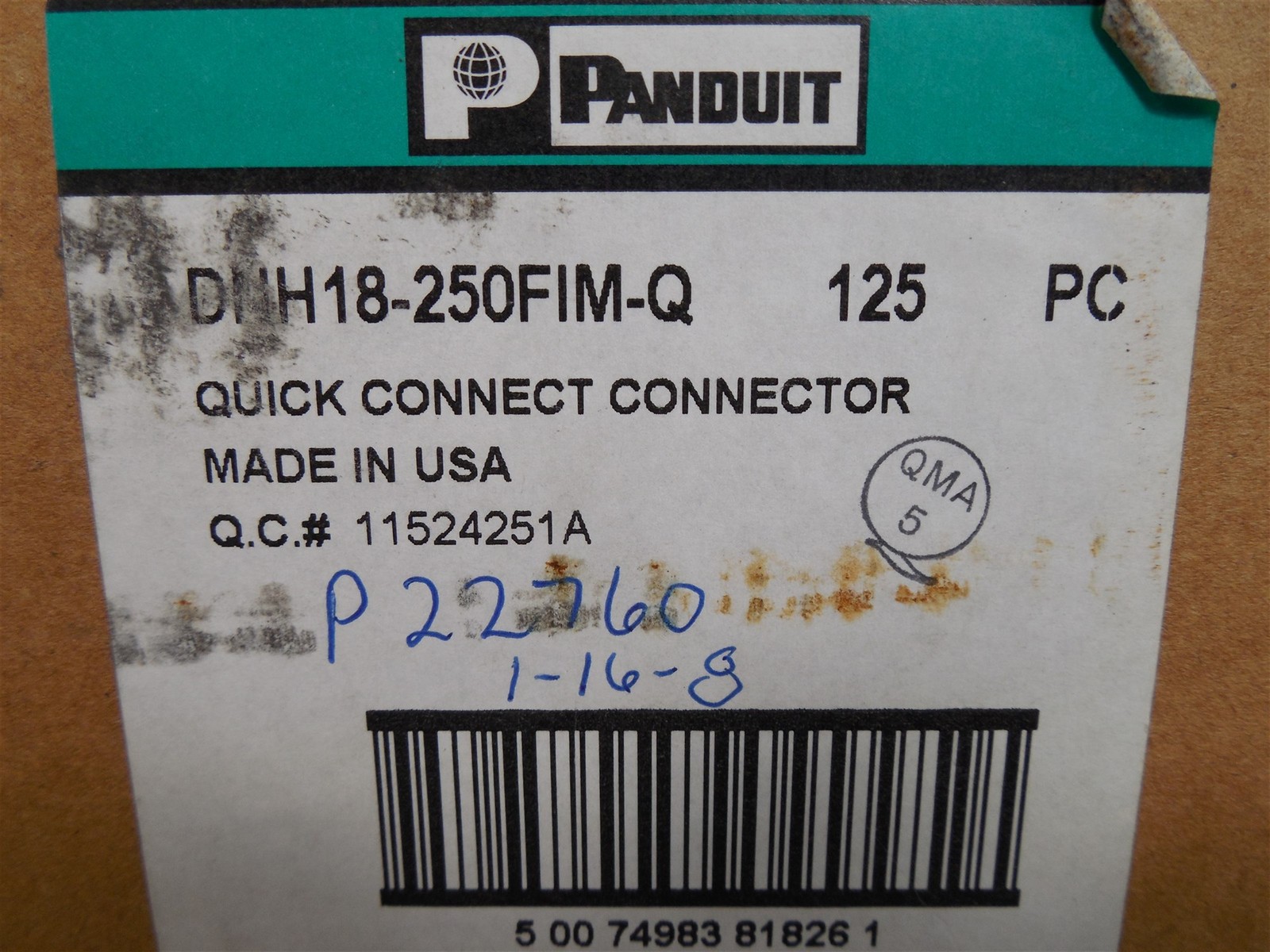 125pcs Panduit DNH18-250FIM-Q Quick Connect Wire Size 22-18 for .250x.032 Tab