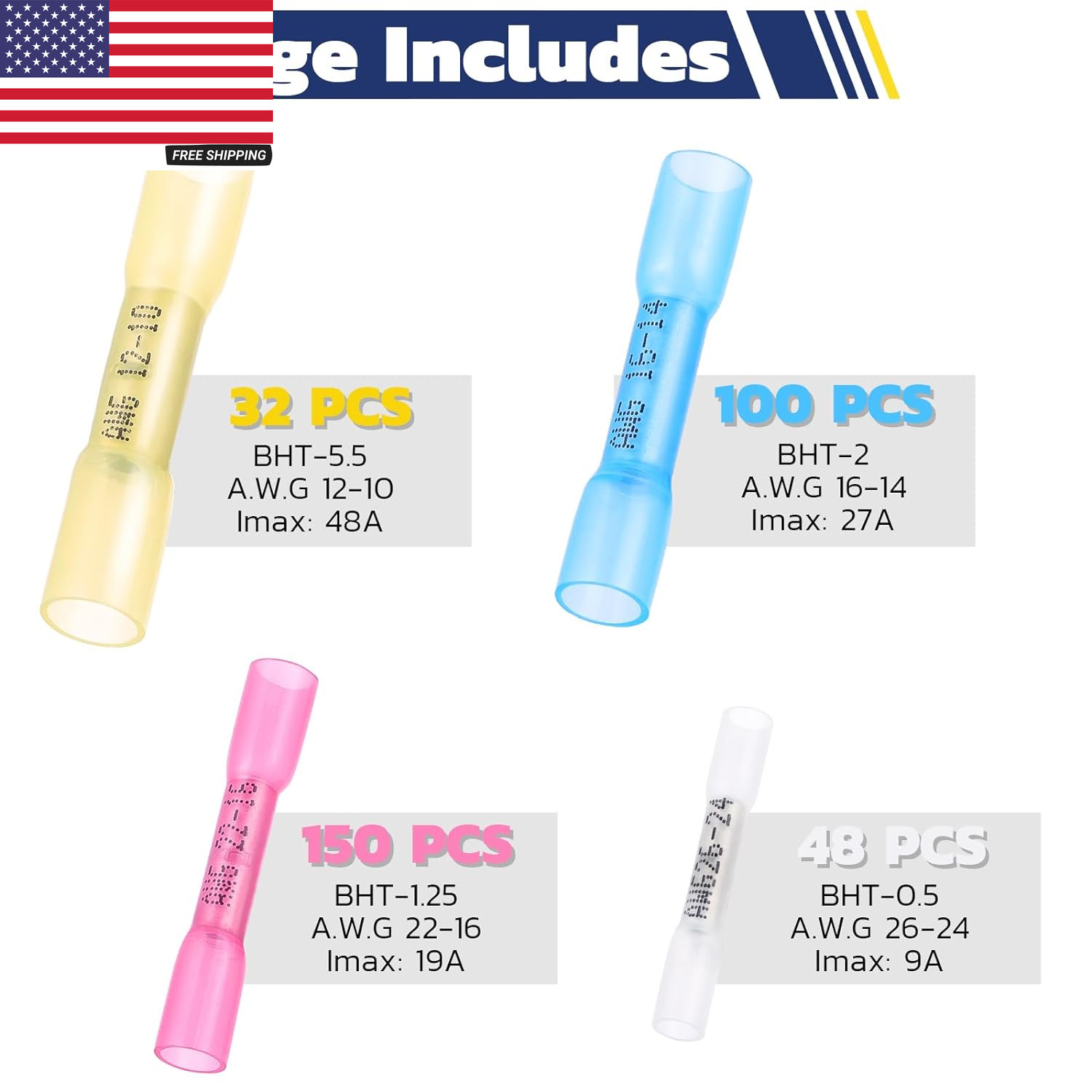 420PCS Heat Shrink Butt Connectors,Waterproof Insulated Electrical Butt Connecto