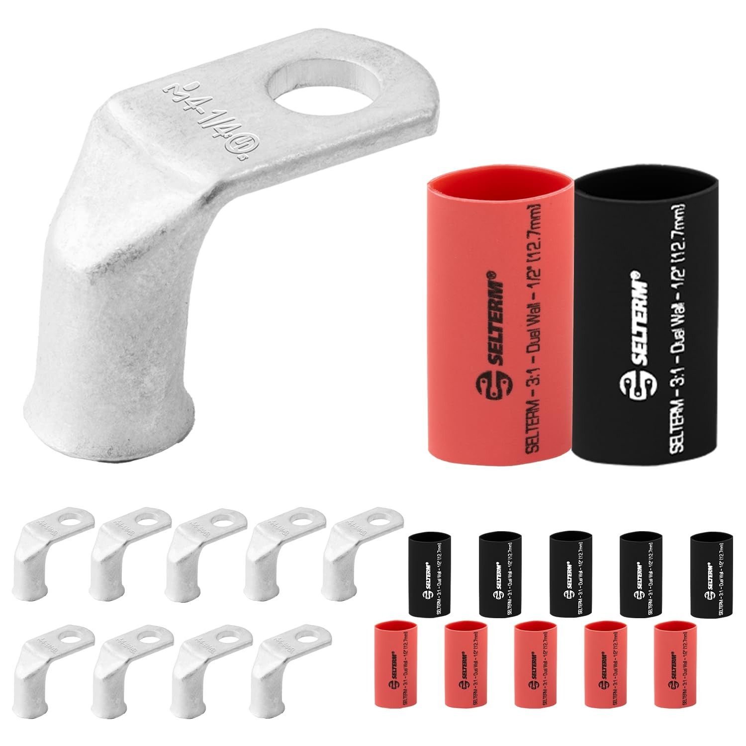10pcs 4 AWG 1/4″ Bent Battery Lugs & 12 Heat Shrink Tubing – Heavy Duty Connecto