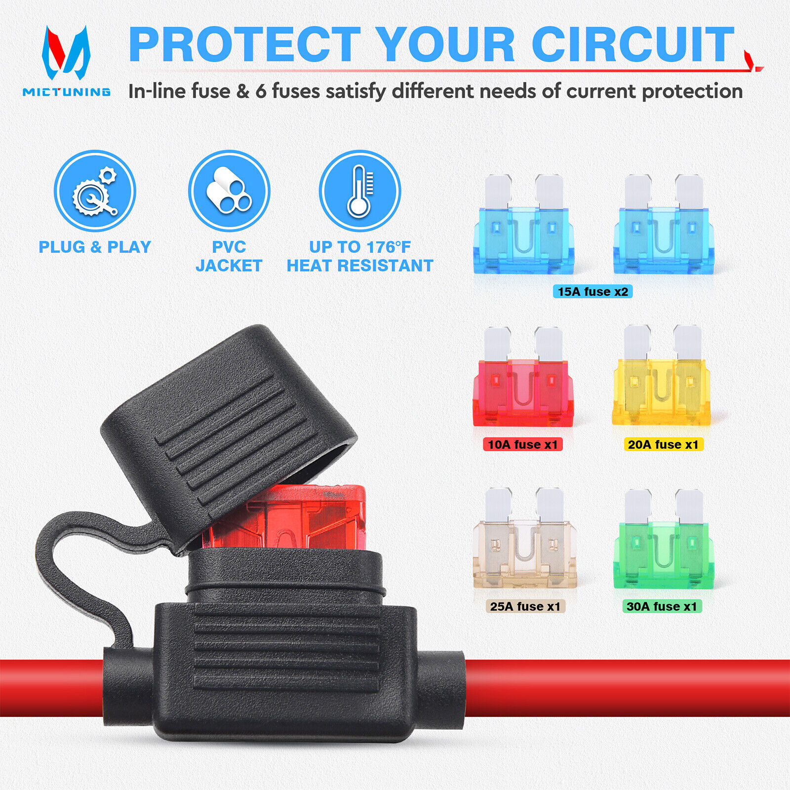 MICTUNING 5.5ft 10AWG Power SAE Socket Sidewall Port to SAE Cord Quick Connector