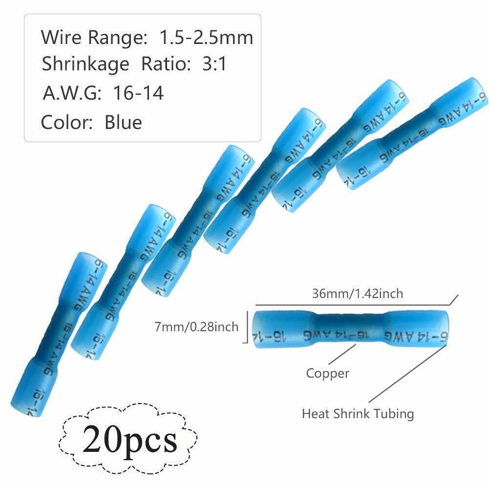 50pcs Heat Shrink Crimp Butt Electrical Wire Splice Terminal Connectors Kit