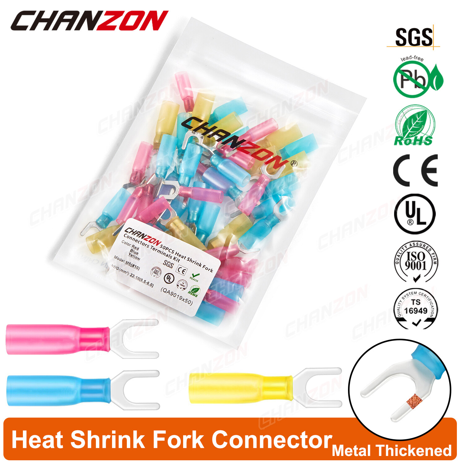 50PCS Insulated Heat Shrink Fork Electrical Wire Connectors Crimp Terminals Kit