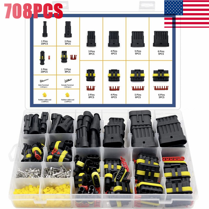 708PCS 1-6 Pin Way Car Automotive Waterproof Electrical Wire Connector Plug Set
