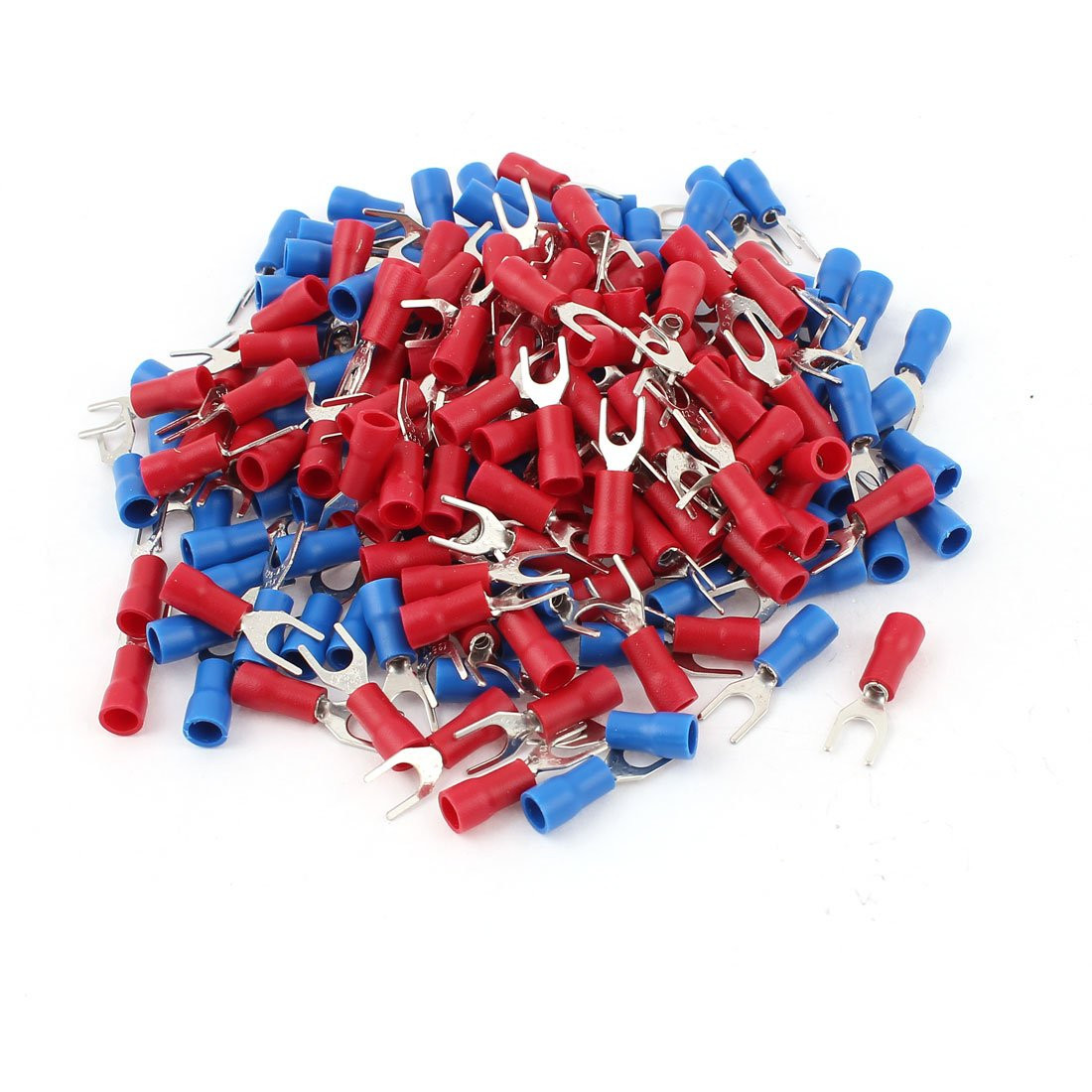22-16 AWG Wire Cable Connector Fork Spade Terminal #8 with 200 Piece, Red/Blue