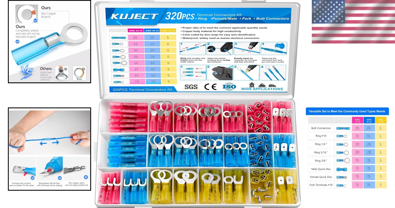 320PCS Waterproof Heat Shrink Wire Connectors Kit for Automotive & Marine