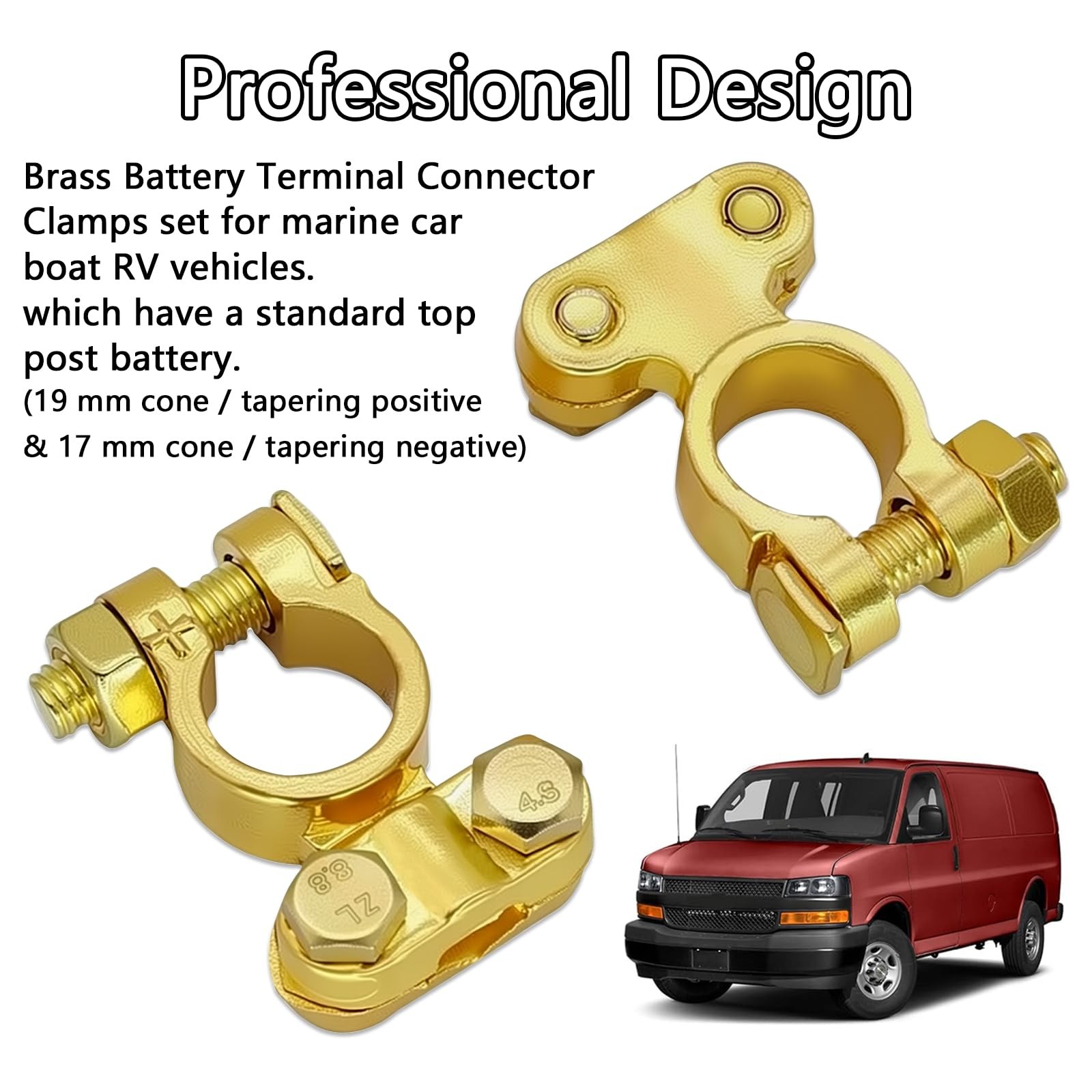 1 Pair Brass Battery Terminal Clamps Top Post Connector for Car Boat RV Marine