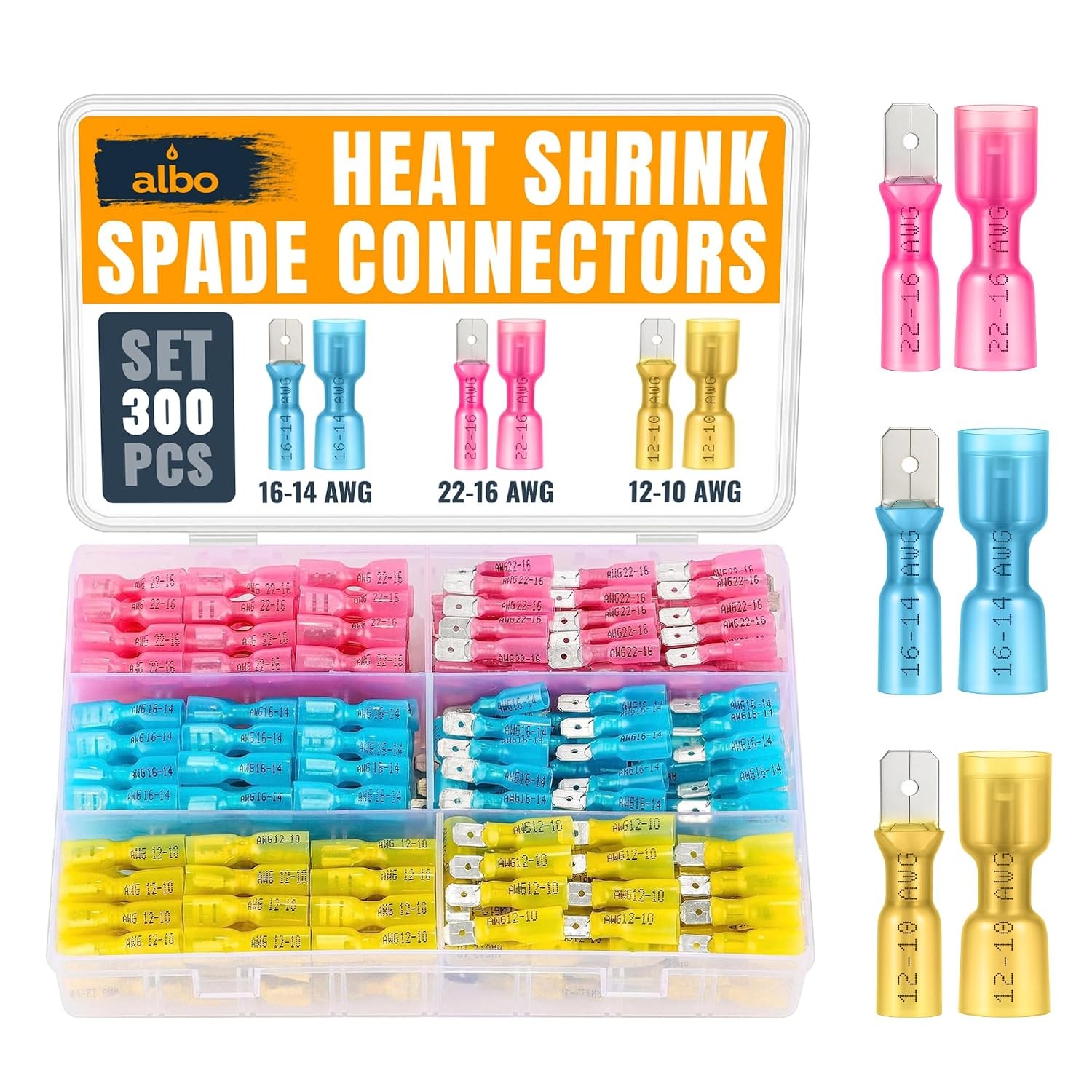 Heat Shrink Spade Connectors Kit, Waterproof Terminals for Marine & Automotive