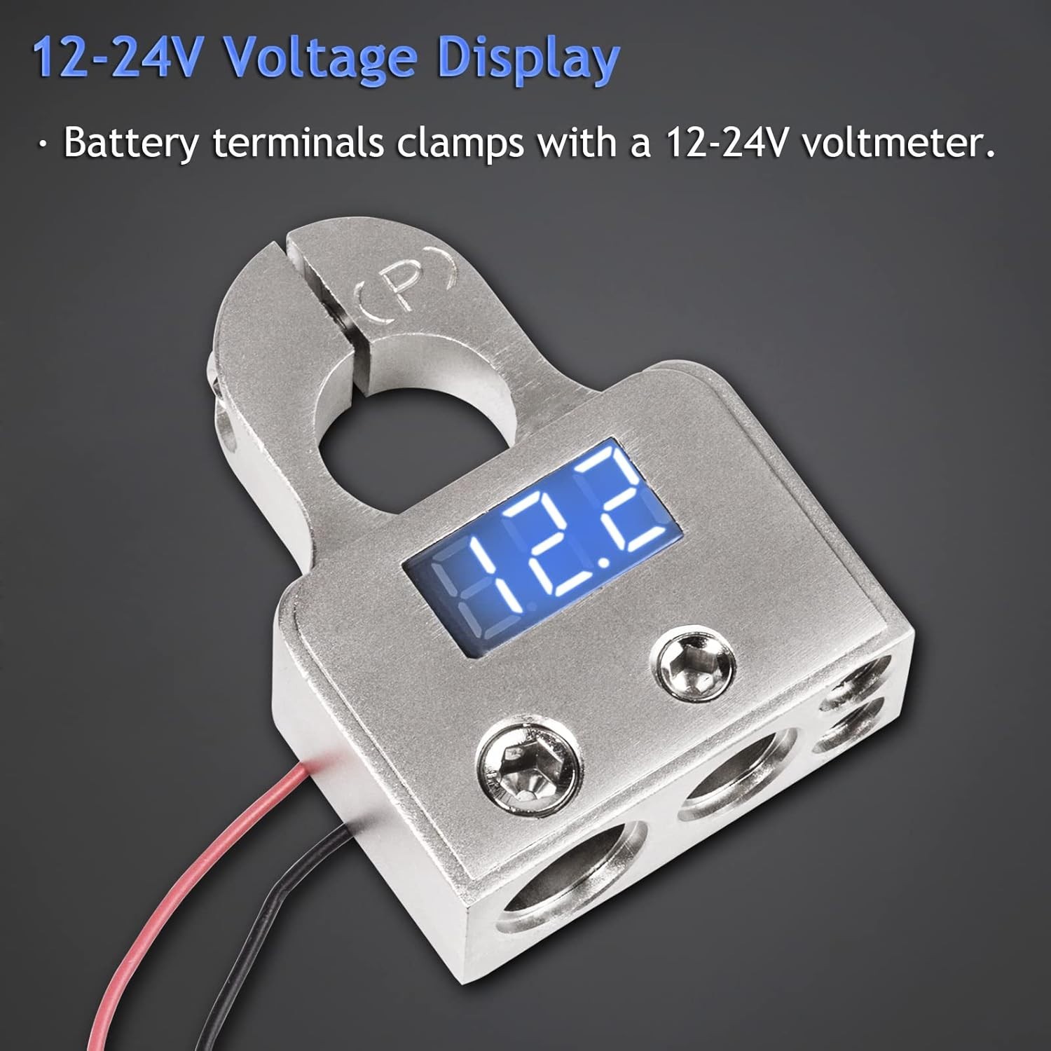 Heavy Duty 0/4/8 AWG Battery Terminals with Integrated Voltmeter for Vehicles