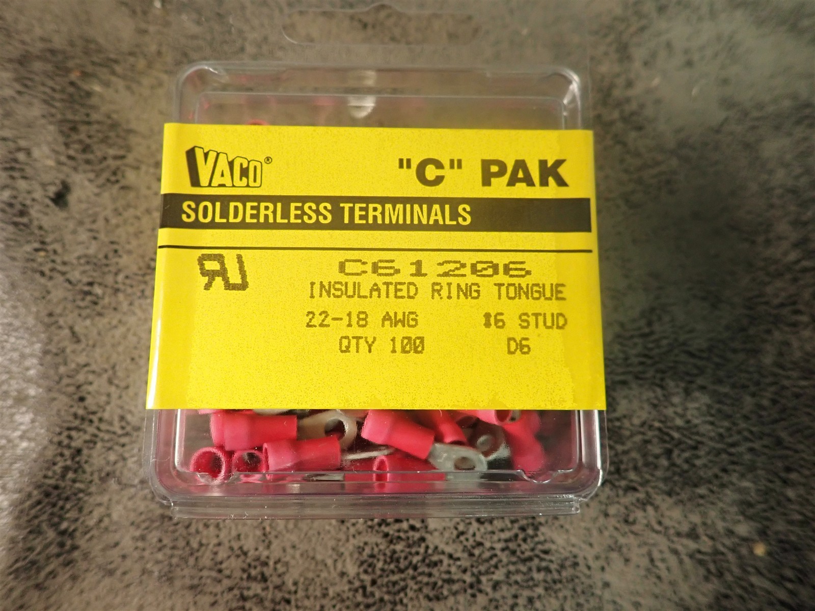 Klein/Vaco C61206 Insulated Ring Terminals 22-18 AWG, 5-100 Packs 500 Total (G7)