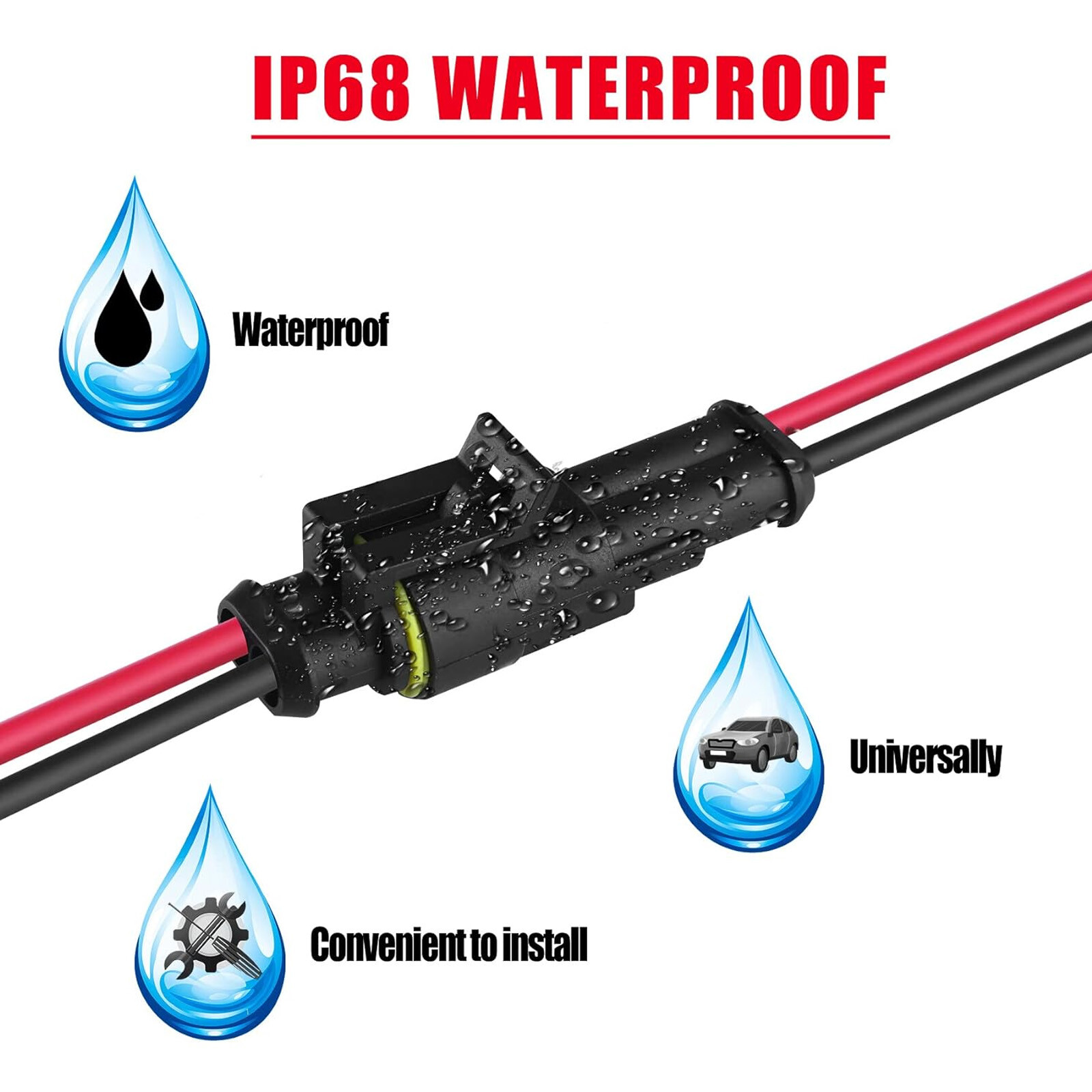 10PCS 2-Pin Way Car Male Female Electrical Connector Plug Wire Kit Waterproof US