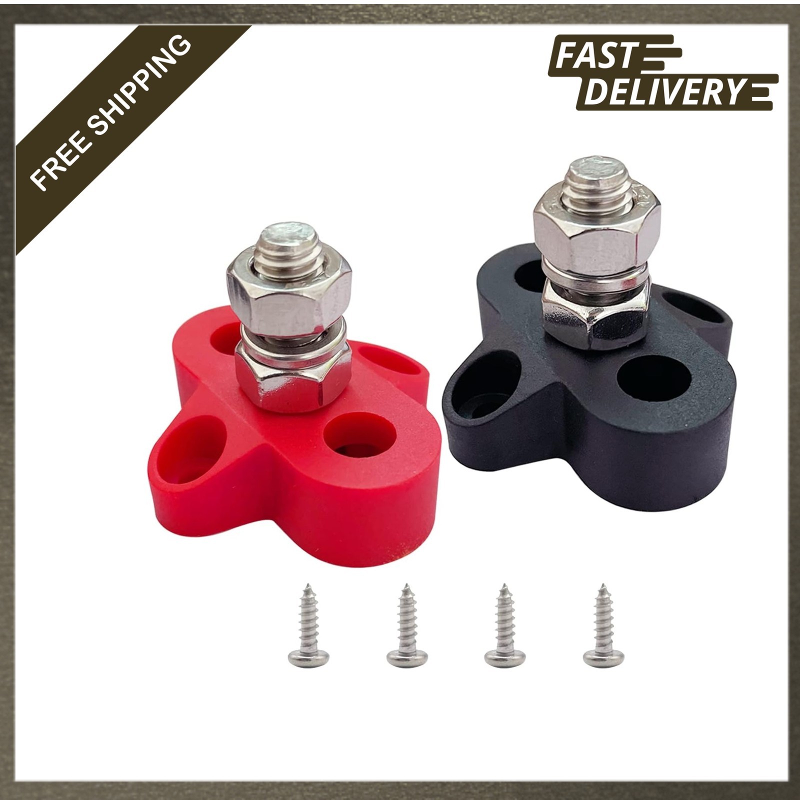 Battery Junction Post Dual Power Ground Connection 3/8 Inch Steel Stud 2 Pack