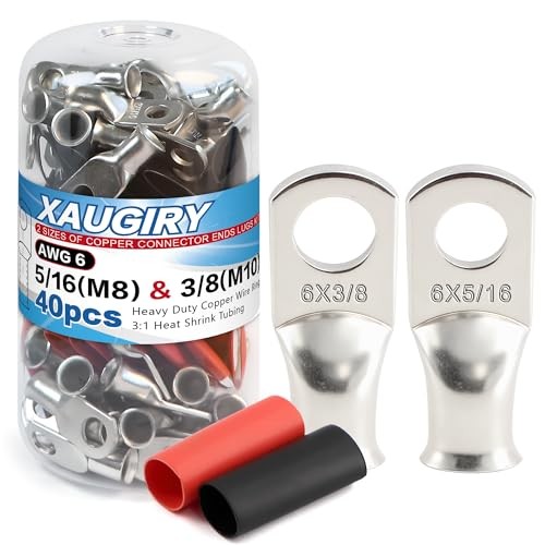20Pcs Battery Cable Lugs Kit(6 AWG-5/16+6 AWG 6 AWG (5/16+3/8) Tinned Copper