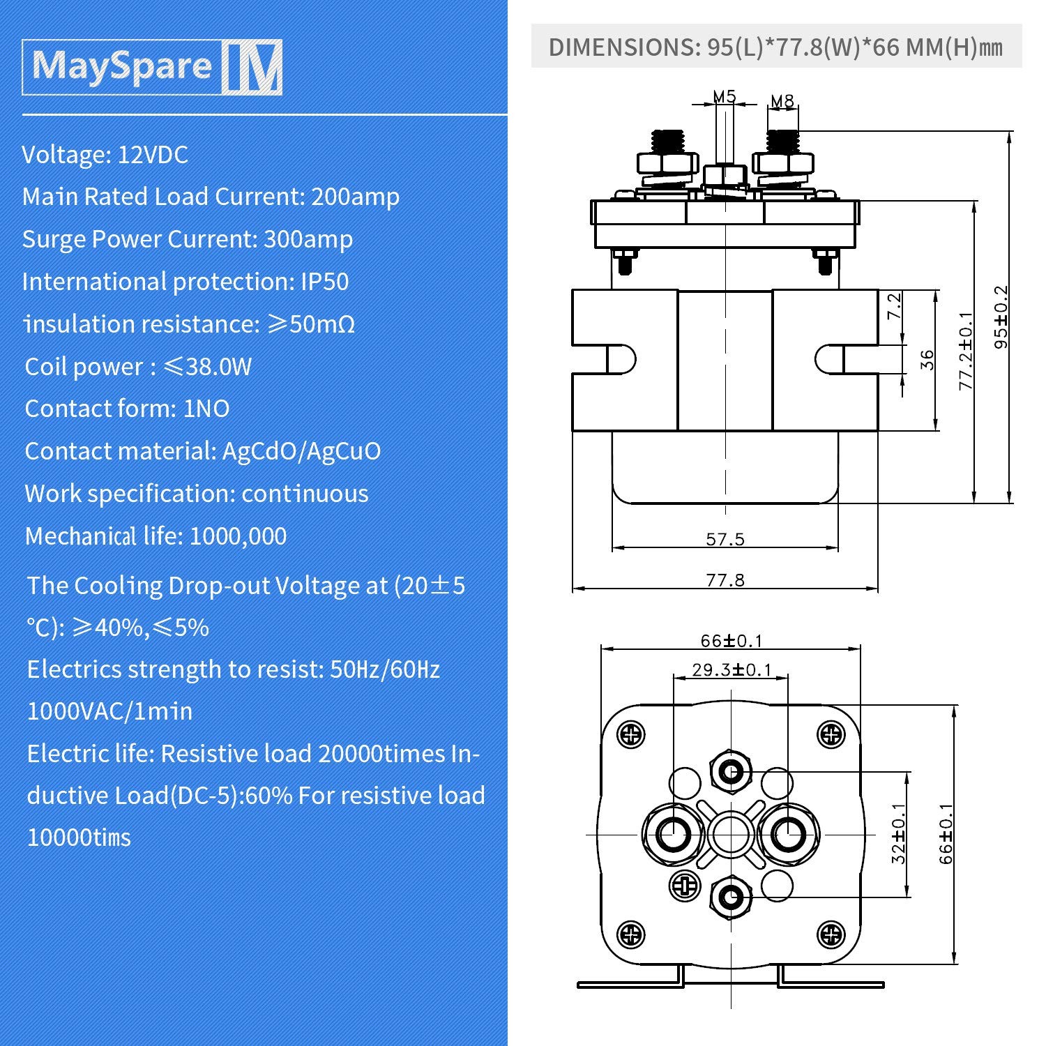 MaySpare 200A Mobile Audio Battery Isolator & Continuous Relay 12VDC Silver