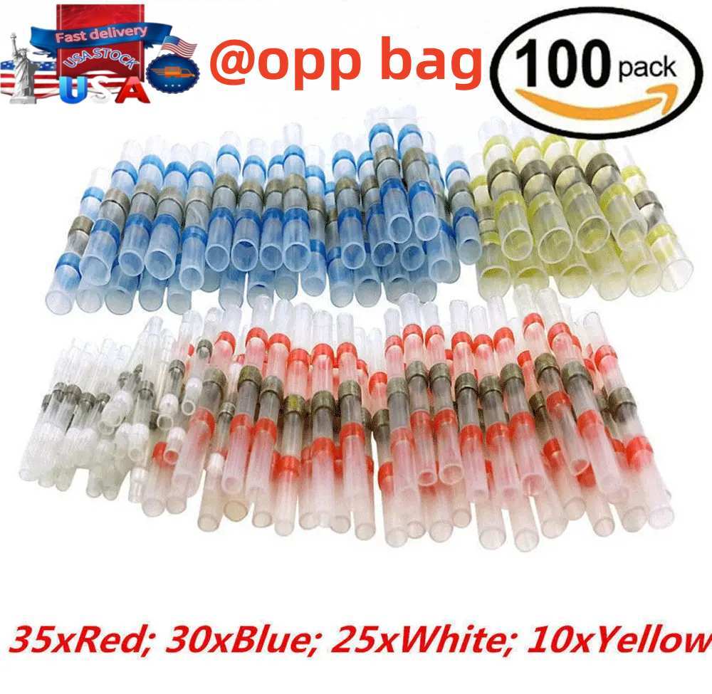 100pcs BUTT CONNECTOR Heat Shrink Solder Seal Sleeve Waterproof 26-10 AWG Wire