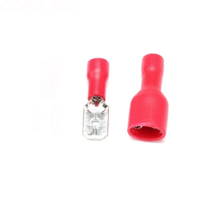 100pcs FDD 1.25-250 MDD1.25-250 6.3mm Red Female+Male Spade Insulated Connectors
