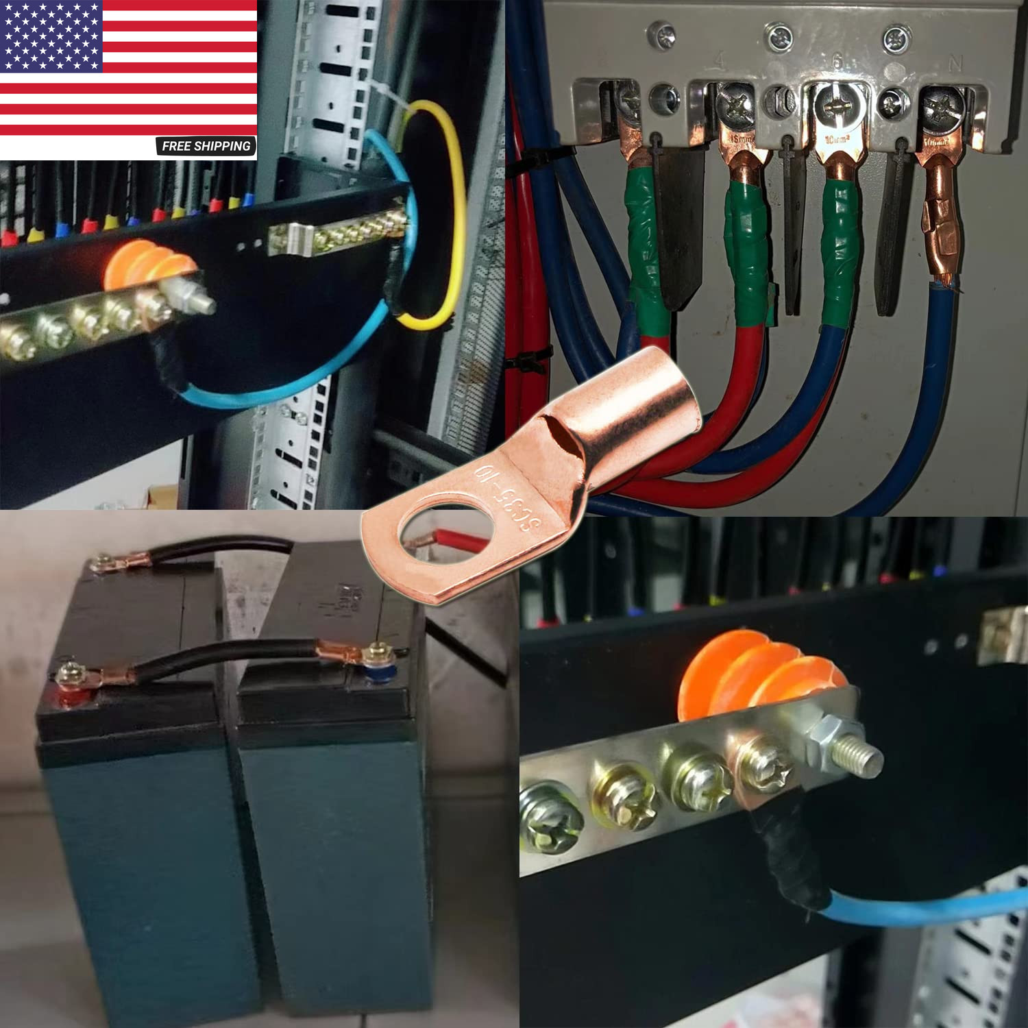 100Pcs Copper Wire Lugs AWG 6 8 10 12 with Heat Shrink Set, 50Pcs Battery Cable
