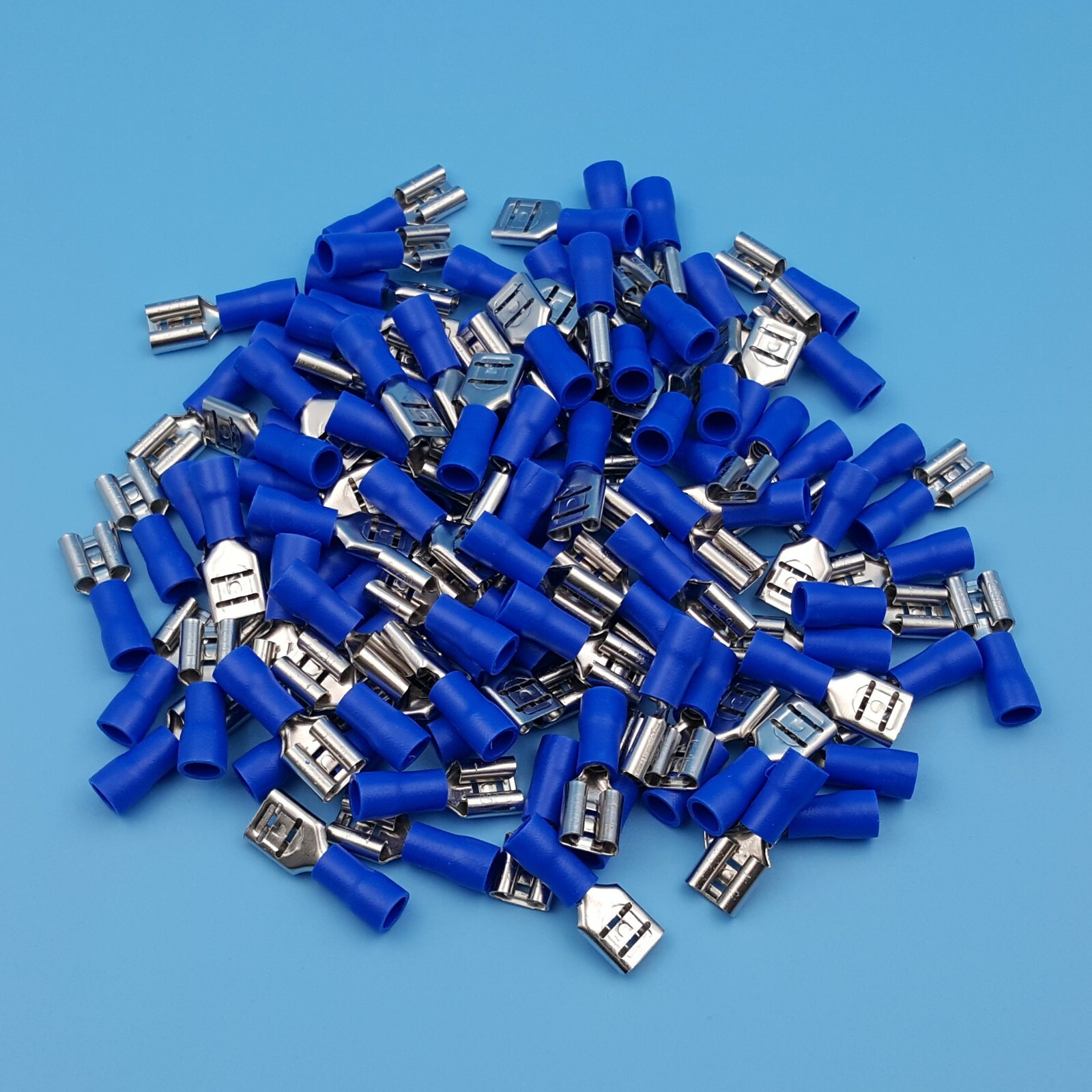 100Pcs Blue Female 6.3mm Spade Quick Disconnect 16-14 AWG Wire Crimp Terminals
