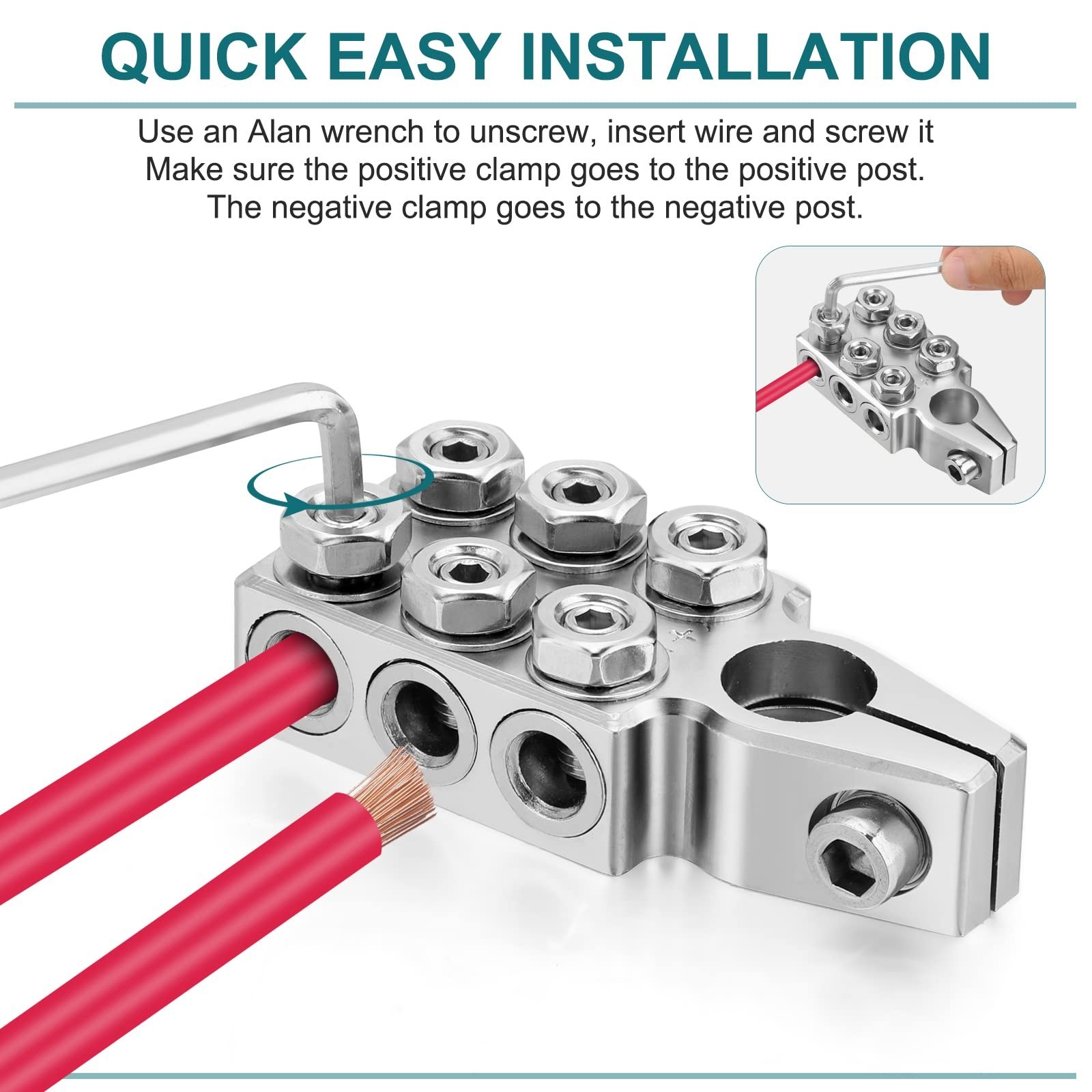 12-Way Battery Terminal Connectors Clamps, Top Post 8AWG to 4/0 AWG, Positive &